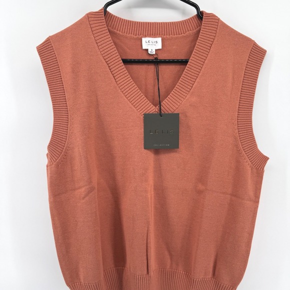 LE LIS Collection Womens S Orange/ Rust Knit V Neck‎ Sleeveless Sweater NWT - Picture 2 of 7